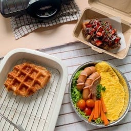 225 Coffee and Breakfast - อาหารเช้า ไข่กระทะ กาแฟ ครอฟเฟิล -