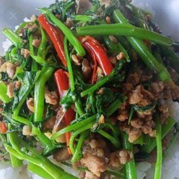 ข้าวผัดผักบุ้งไฟแดงหมูสับ