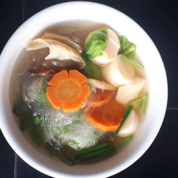 Clear Soup With Glass Noodles, Egg Tofu And Minced Pork