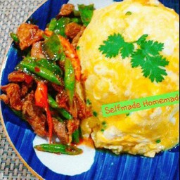 ข้าว+ผัดพริกแกงไก่หั่นชิ้น หรือไก่สับ