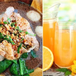 ชุดคู่ก๋วยเตี๋ยว+น้ำส้มคั้นสดสด อร่อยมีเนื้อส้ม