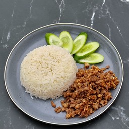 ข้าวหมูสับทอดกระเทียม