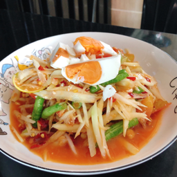 Spicy Green Papaya Salad with Salted Egg