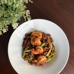 ผัดถั่วแขกกุ้งหมูสับ (กับข้าว)