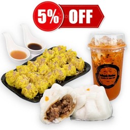 ชุดขายดี (ขนมจีบหมูx18ลูก + เปาหมูสับx1 + ชาใต้เย็นx1)