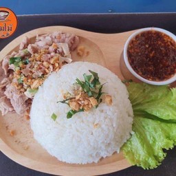 ข้าวหน้าตับสดลวกโรยกระเทียม+น้ำจิ้มรสเด็ด