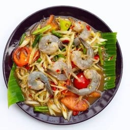 ตำกุ้งสด 6 ตัว (ปลาร้า)