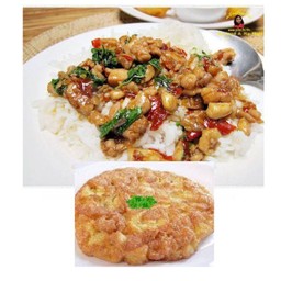 กระเพราไก่+ไข่เจียว