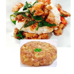 กระเพราหมูกรอบ+ไข่เจียว