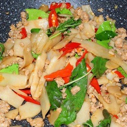 Basil With Pickled Bamboo Shoots (Topped With Rice)