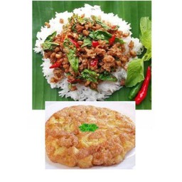 กระเพราเนื้อสับ+ไข่เจียว