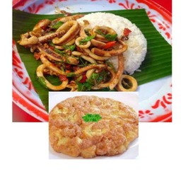 กระเพราหมึก+ไข่เจียว
