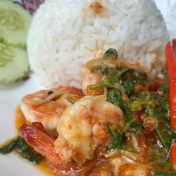 กะเพรากุ้งราดข้าว