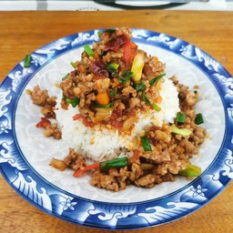 ข้าวหมูสับพริกเผา(พริกเผาทำเอง)