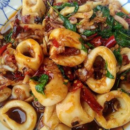 ผัดกะเพราปลาหมึก