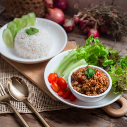 ข้าวเหนียว+น้ำพริกอ่อง ผักสดปลอดสาร