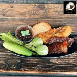 Set แซ่บน้ำพริกกระปงกระปุก = ยอ1 /ปลาแดด1 /หมูแดด2/ผักสด