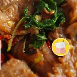 กะเพราเนื้อหมักขุนช้าง(เป็นกับ)