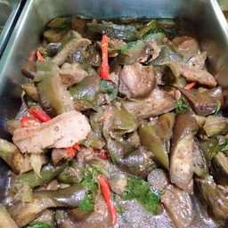 ผัดมะเขือยาวเจ + ข้าว