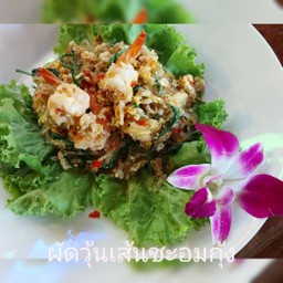 ผัดวุ้นเส้นชะอมกุ้ง