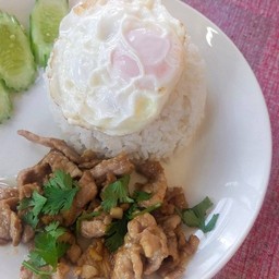 ข้าวหมูทอด+ไข่ดาว..((หรือไข่เจียวโปรดระบุ)