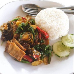 ข้าวราดกะเพราไข่เยี่ยวม้า