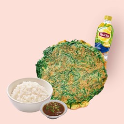 ข้าวไข่เจียวชะอมน้ำพริก+ชาลิปตัน