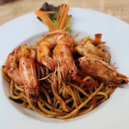 34.2 สปาเกตตีผัดขี้เมากุ้งสด Spaghetti Spicy with Fresh Shrimp