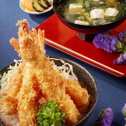 ข้าวหน้ากุ้งชุบแป้งทอด+มิโซะซุป