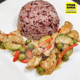 ข้าวสเต็กหมูผัดซอสเขียวหวานสูตรคลีน