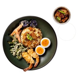 ข้าวคลุกน้ำพริกคางกุ้งดอกเกลือ