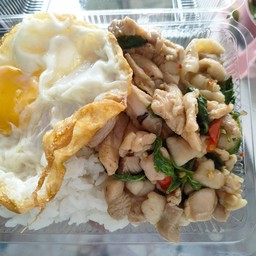 ฟรีไข่ดาว ข้าวกะเพราไก่(ไก่ติดหนัง)
