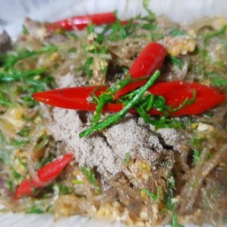 วุ้นเส้นผัดชะอมหมู+ไข่(กับข้าว)