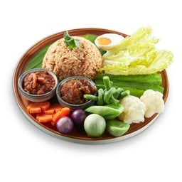 [ยุ้งข้าว] ข้าวคลุกน้ำพริกลงเรือ+หมูหวาน+ไข่เค็ม