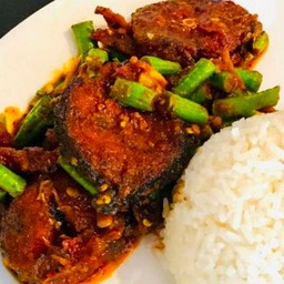ผัดเผ็ดปลาดุกราดข้าว
