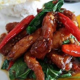 หมูทอดผัดกระเพรา (กับข้าว)