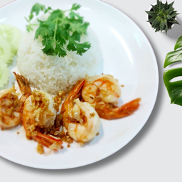กุ้งทอดกระเทียมราดข้าว