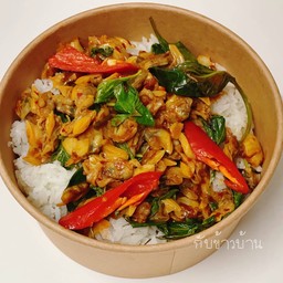 ข้าวราดหอยลายผัดน้ำพริกเผา