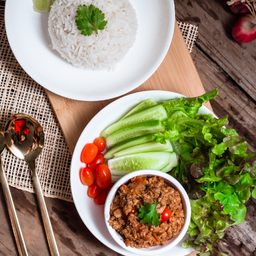 ข้าวสวย+น้ำพริกอ่อง ผักสดปลอดสาร