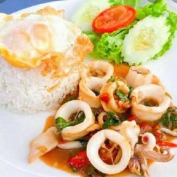 กะเพราปลาหมึกราดข้าว