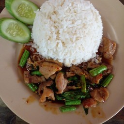 กระเพราหมูชิ้นราดข้าว