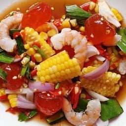 ยำข้าวโพดกุ้งสุก+ไข่แดงเค็ม