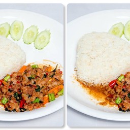 ข้าวราดกระเพราหมูสับ+ ข้าวราดกระเพราหมูสับ
