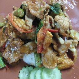 ข้าวราดผัดพริกเผากุ้ง