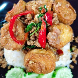 ข้าวราดกะเพราเต้าหู้หมูสับ