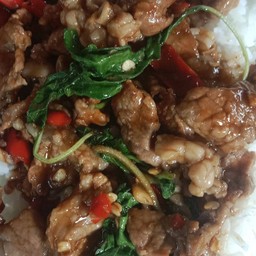 ข้าวกะเพราเนื้อชิ้น