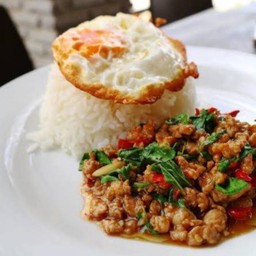 ผัดกระเพราหมูสับไข่ดาว(ราดข้าว)
