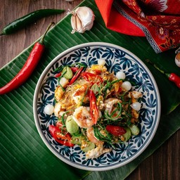 ผัดสามเหม็นวุ้นเส้นกุ้งสด