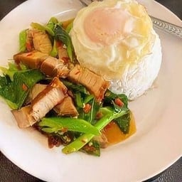 ผัดคะน้าราดข้าว