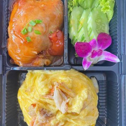 ข้าวไก่อบซอส + ไข่ข้นปู